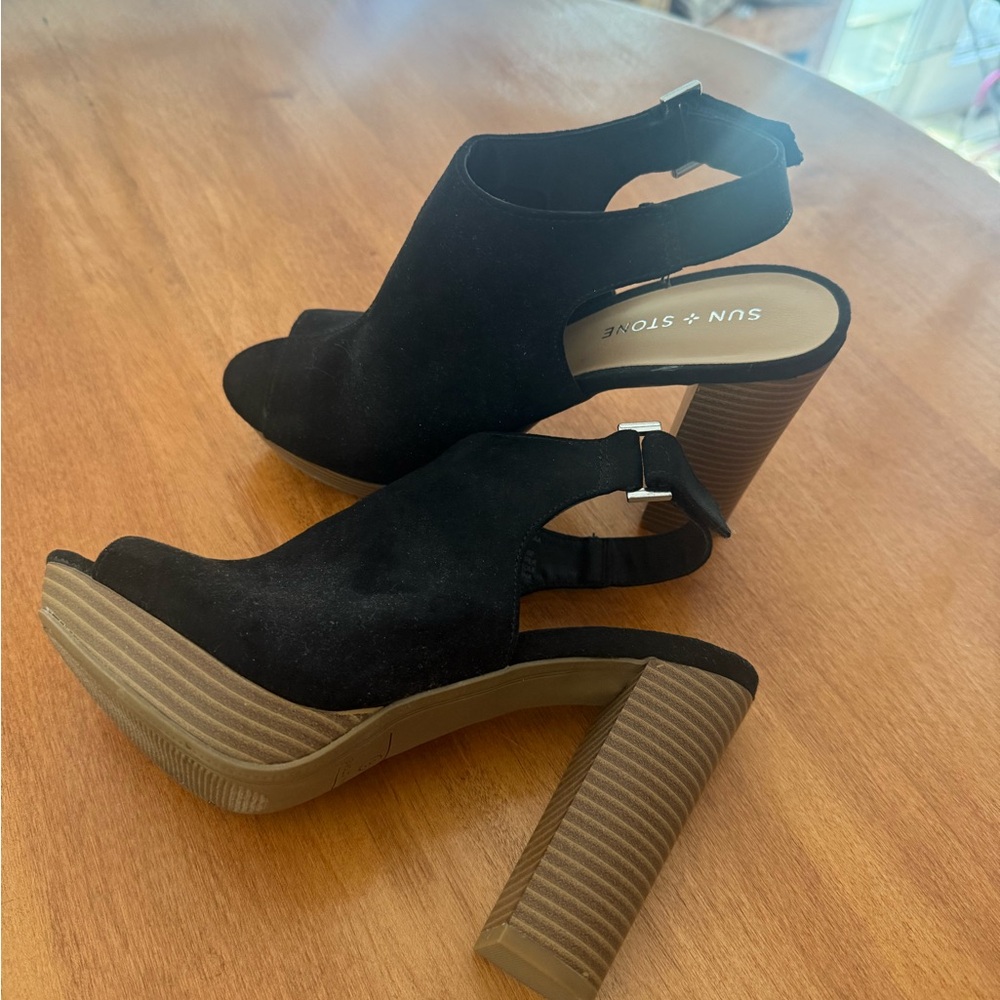 Sun + Stone Black Peek Toe Heels